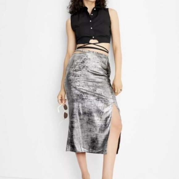 NEW Future Collective™ Dark Gray Women's Side Cut Out Midi Skirt - Picture 1 of 8